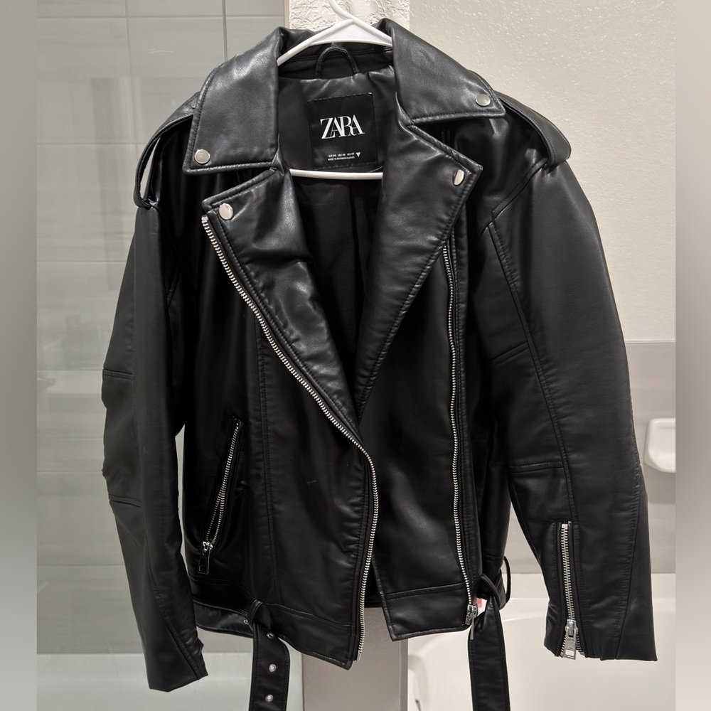 Zara Oversized Faux Leather Biker Jacket